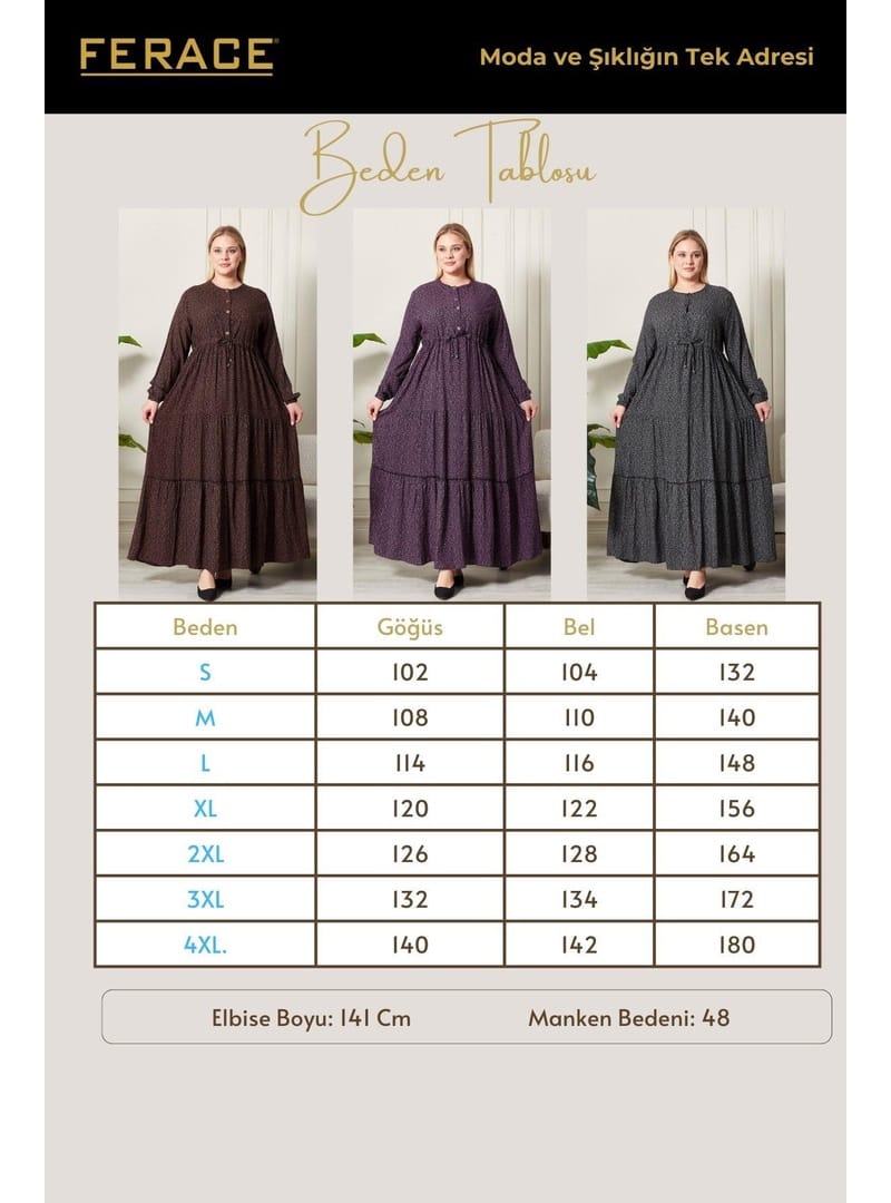 Kadın Büyük Beden Çıtır Kumaş Düğmeli Elbise Lila - Resim 2