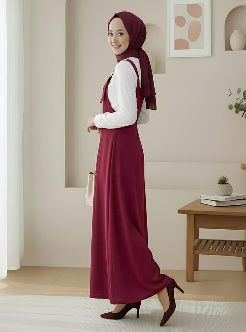 Yarım Fermuarlı Gabardin Jile  -Bordo - Resim 2