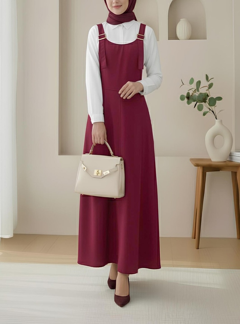 Yarım Fermuarlı Gabardin Jile  -Bordo - Resim 3