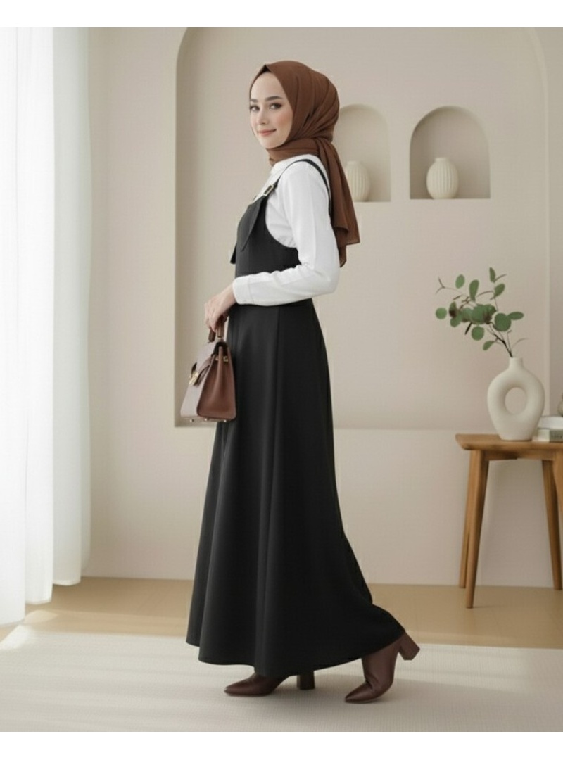 Yarım Fermuarlı Gabardin Jile  -Siyah - Resim 2