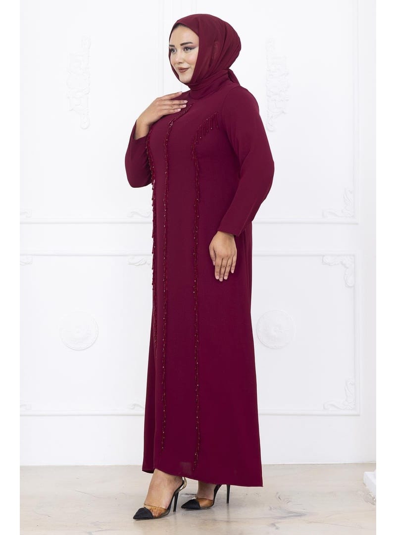 Amine Hüma Tuna Abiye Elbise Bordo - Resim 3