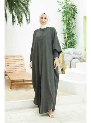 6571-Fendi Modal Abaya Yağ Yeşili