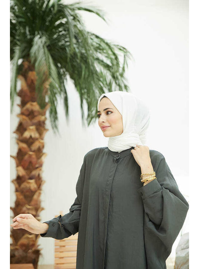 6571-Fendi Modal Abaya Yağ Yeşili - Resim 3