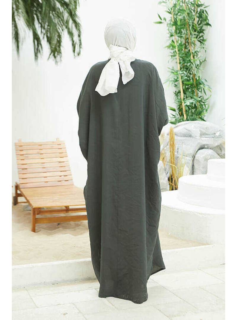 6571-Fendi Modal Abaya Yağ Yeşili - Resim 4