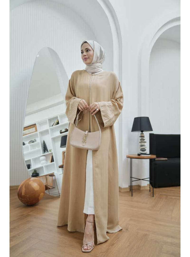 6642-Parça Boya Tensel Abaya Bej - Resim 2