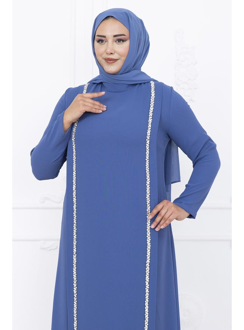 Amine Hüma Yakut Abiye Elbise İndigo - Resim 4
