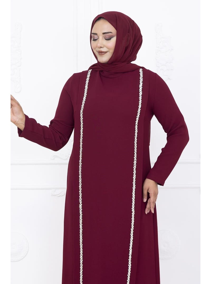 Amine Hüma Yakut Abiye Elbise Bordo - Resim 2