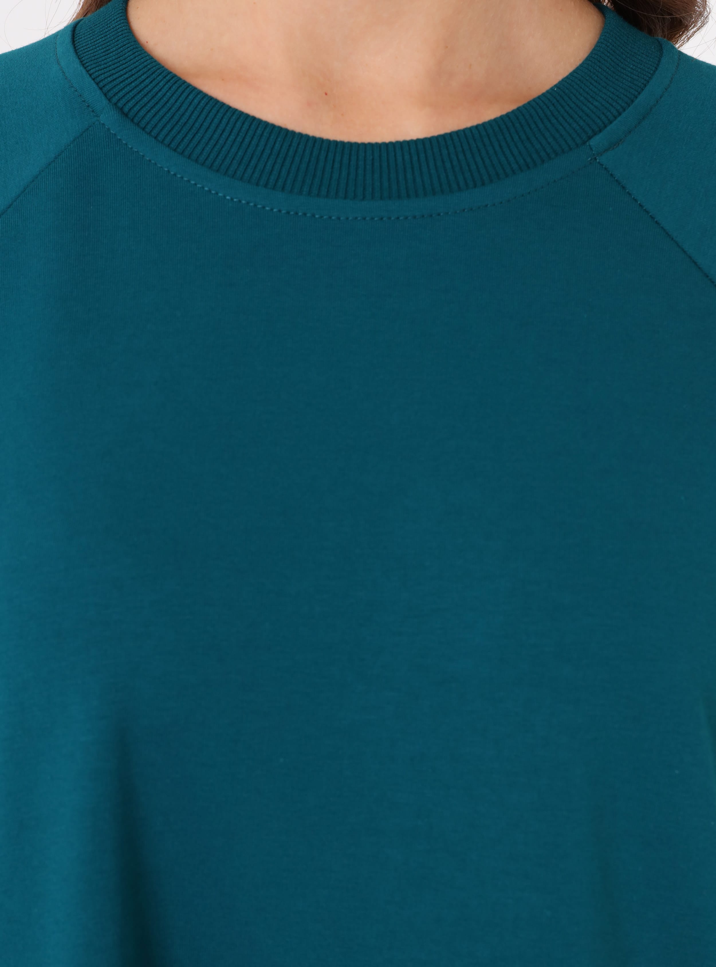 Reglan Kollu Bisiklet Yaka Tesettür Elbise - Koyu Zümrüt - Benin - Resim 4