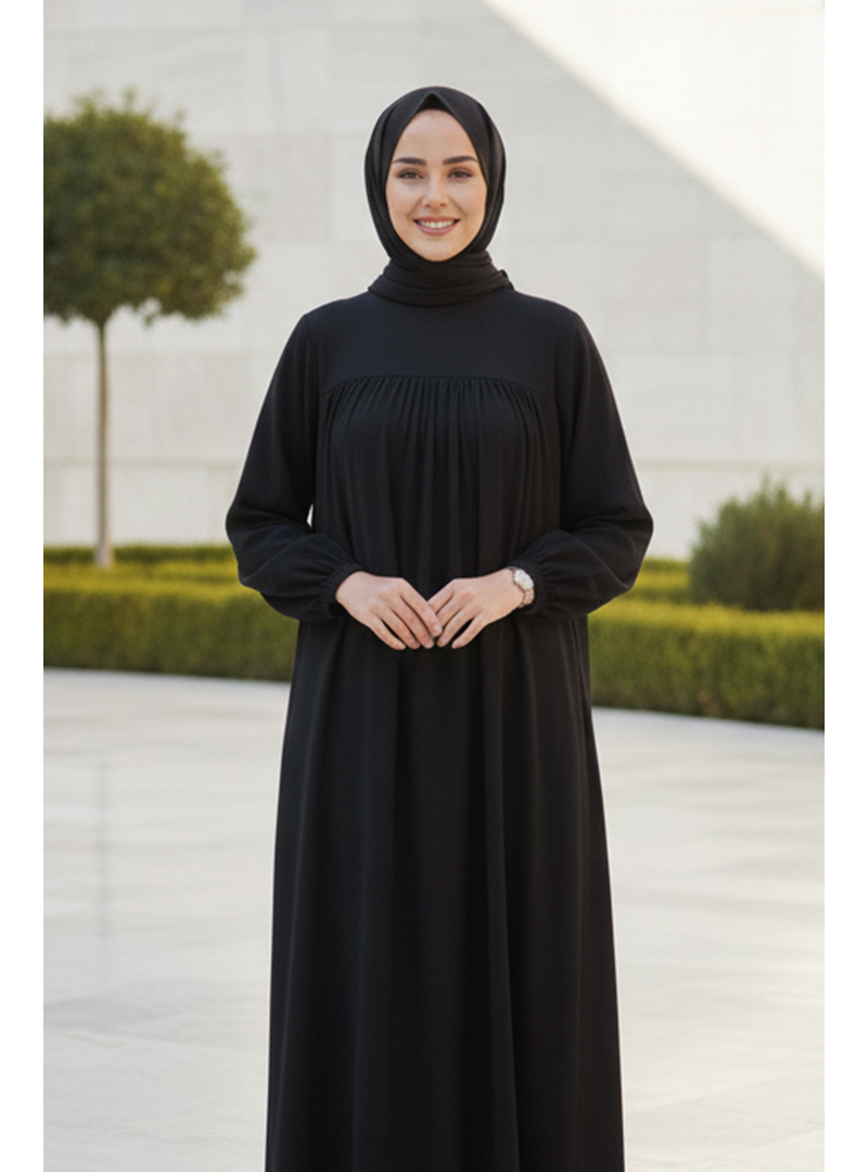 Kemerli Siyah Tesettür Elbise 23841S - Resim 2