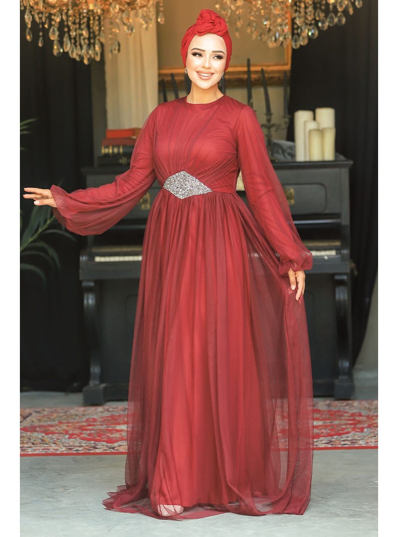- Tüllü Bordo  54230BR - Resim 2