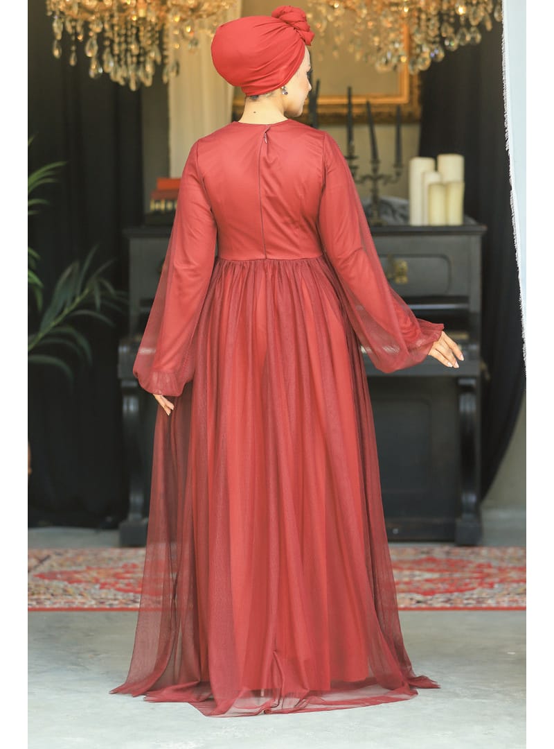 - Tüllü Bordo  54230BR - Resim 3