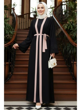 - Kemerli Somon Tesettür Abaya 55440SMN