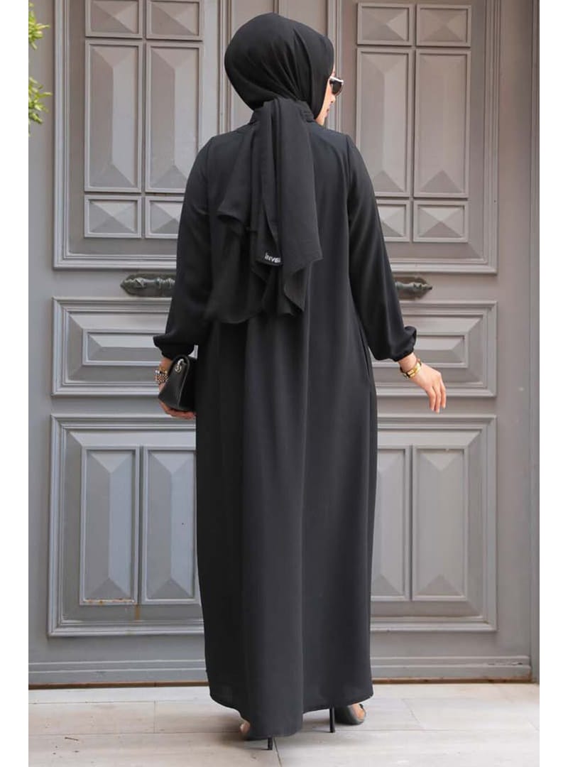 Fermuarlı Siyah Tesettür Abaya 60971S - Resim 3