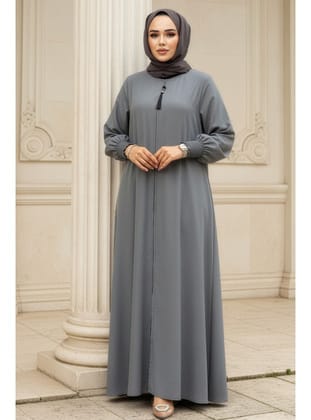Fermuarlı Gri Tesettür Abaya 26302GR