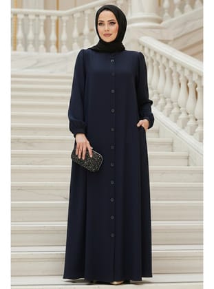 Düğmeli Lacivert Tesettür Abaya 45283L