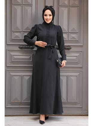 Kemerli Siyah Tesettür Elbise 6621S