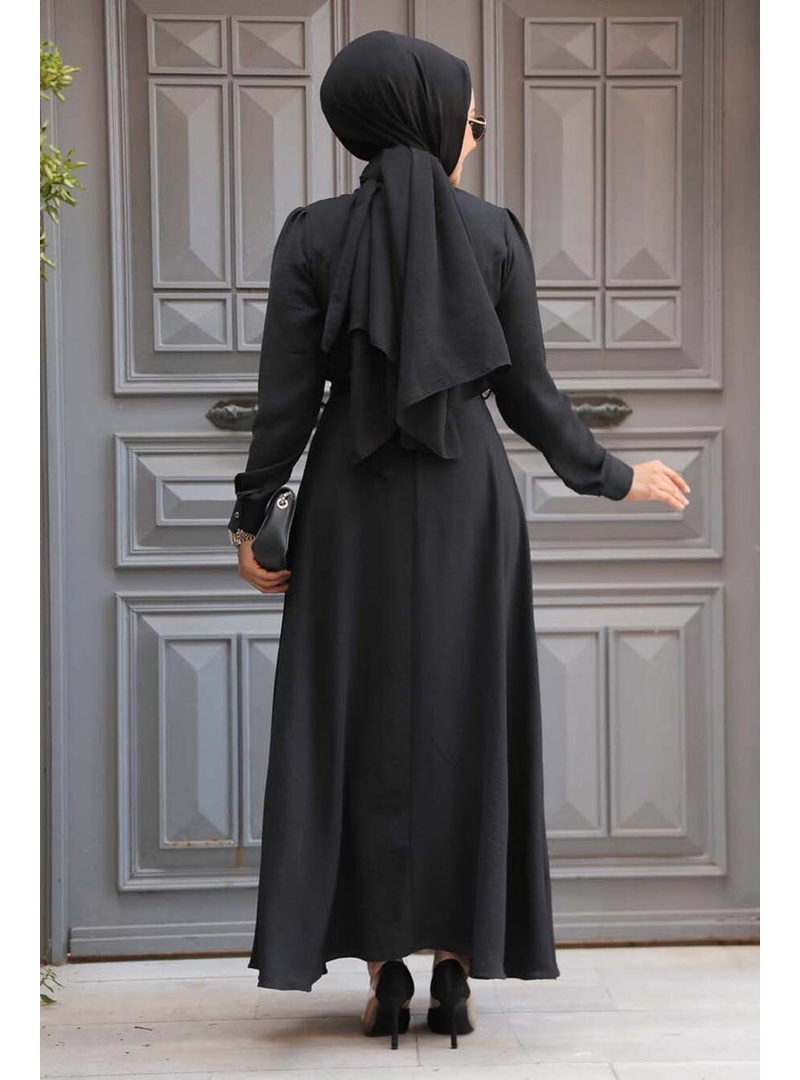 Kemerli Siyah Tesettür Elbise 6621S - Resim 3