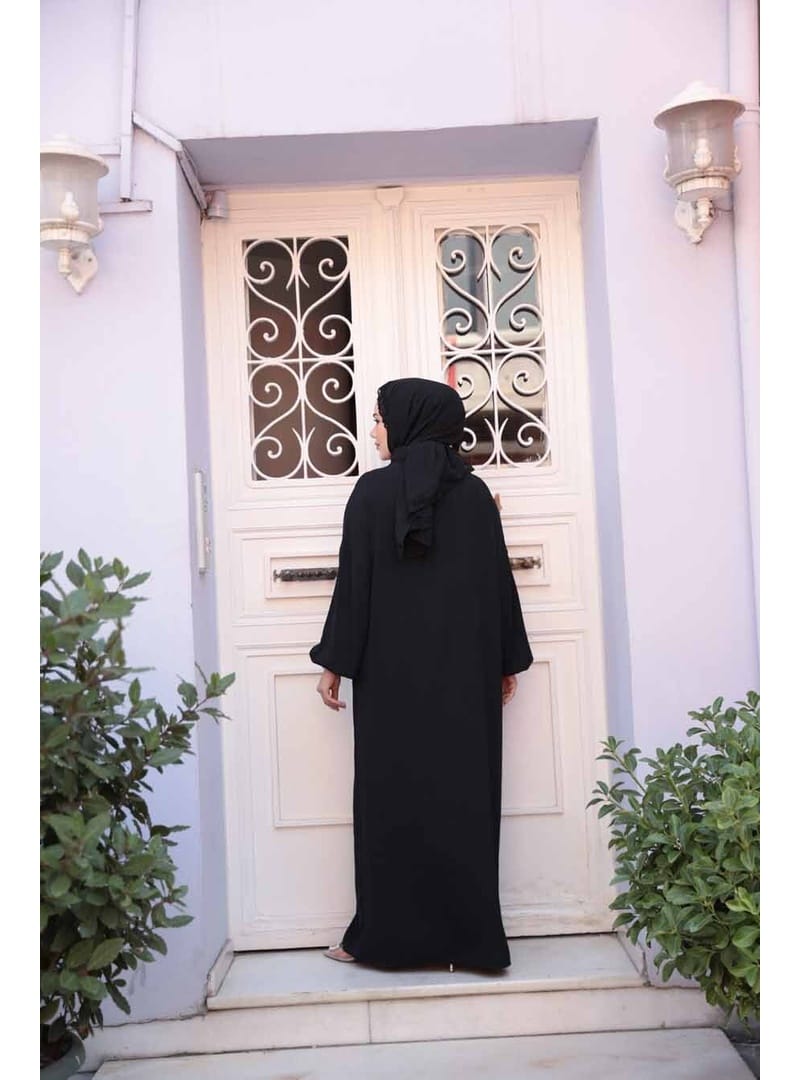 Fermuarlı Siyah Tesettür Namaz Elbisesi 73271S - Resim 4