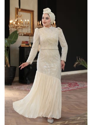 Boncuk İşlemeli Krem  51621KR