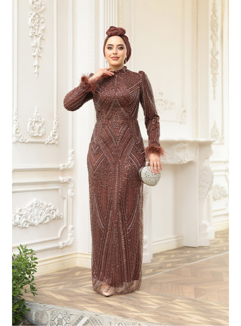 Boncuk İşlemeli Kahverengi  51351KH - Resim 3