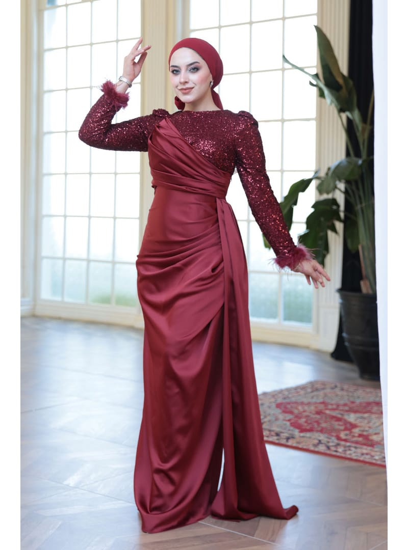Boncuk İşlemeli Bordo  52151BR - Resim 2