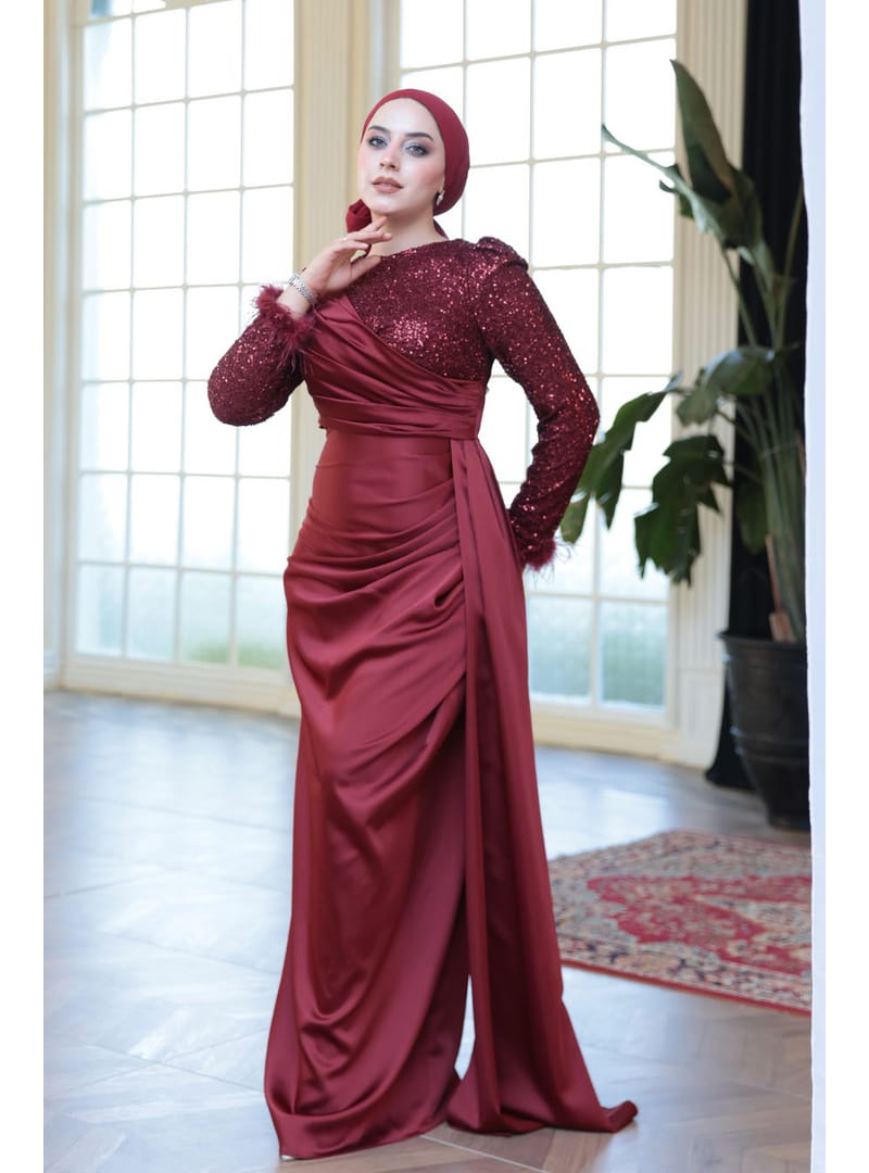 Boncuk İşlemeli Bordo  52151BR - Resim 3