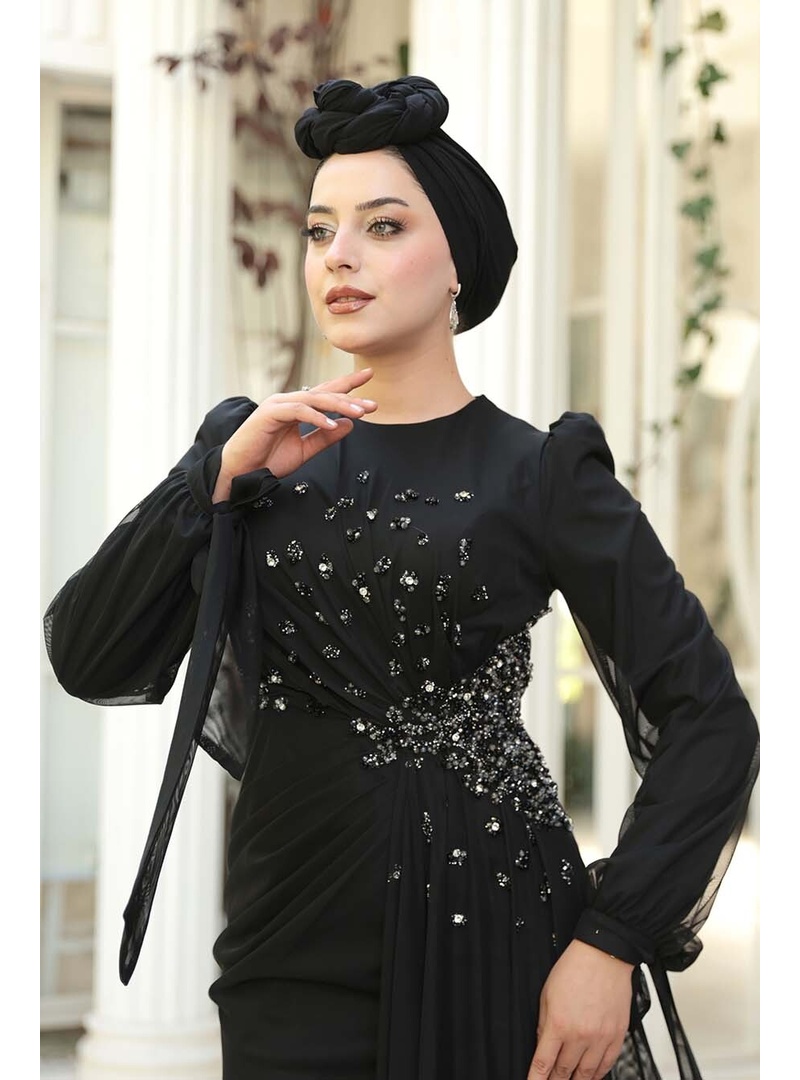 Boncuk İşlemeli Siyah  53497S - Resim 4
