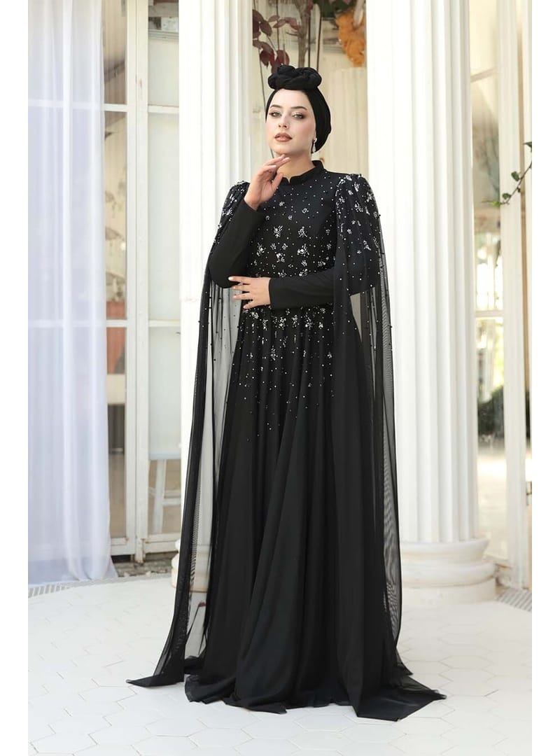 Boncuk Detaylı Pelerinli Siyah  53141S - Resim 3