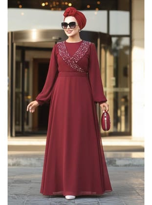 - Boncuk Detaylı Bordo  22153BR