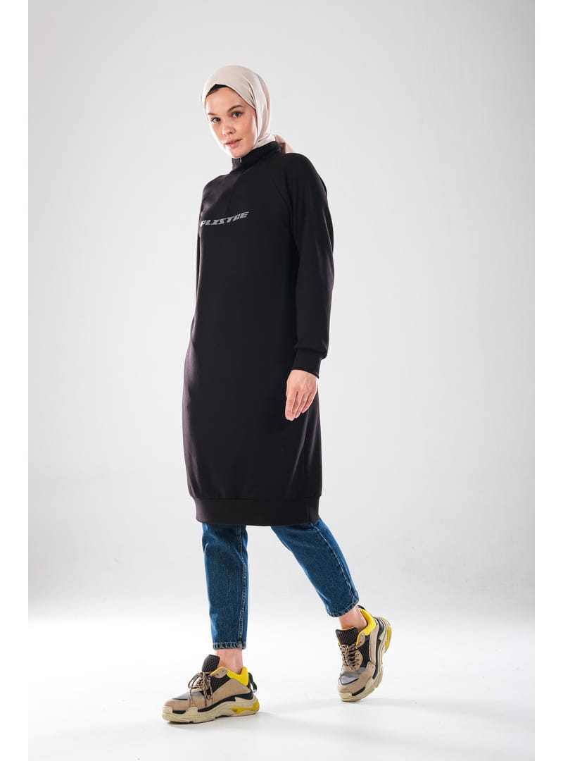 2290_Kadın Tesettür Spor Tunik Elbise - Reflektör Baskılı, Dik Yakalı Fermuarlı, Cepli, Yumuşak Doku - Resim 2