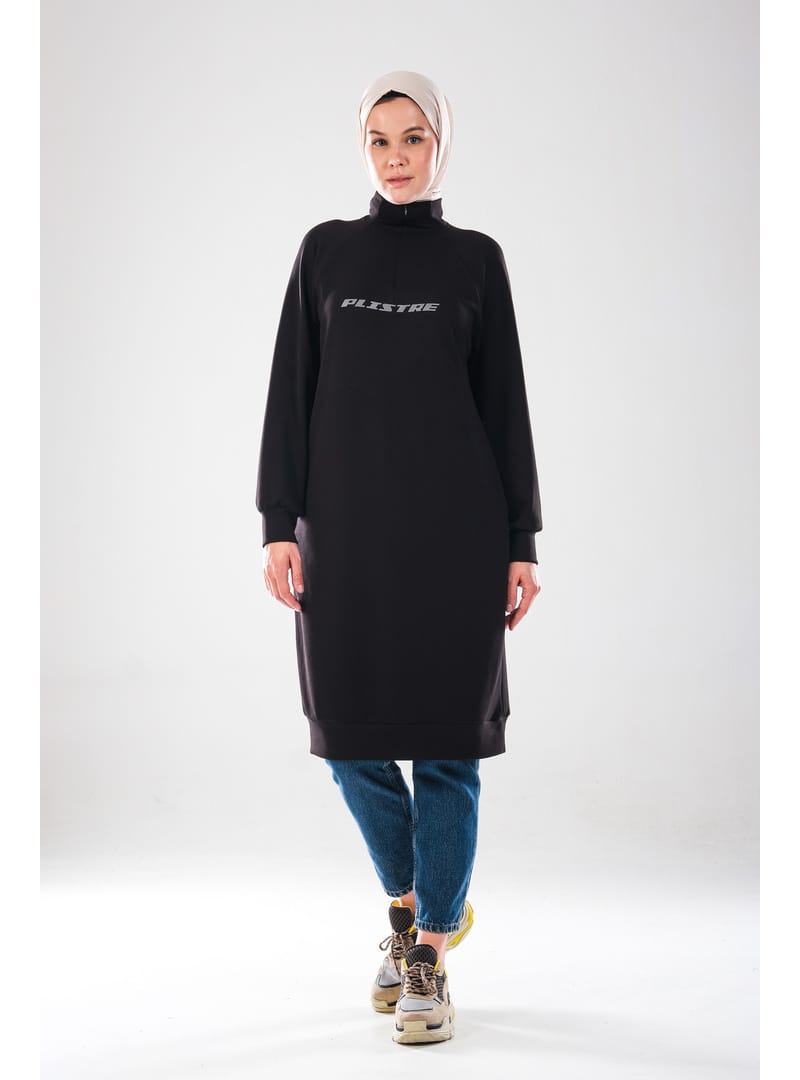 2290_Kadın Tesettür Spor Tunik Elbise - Reflektör Baskılı, Dik Yakalı Fermuarlı, Cepli, Yumuşak Doku - Resim 3