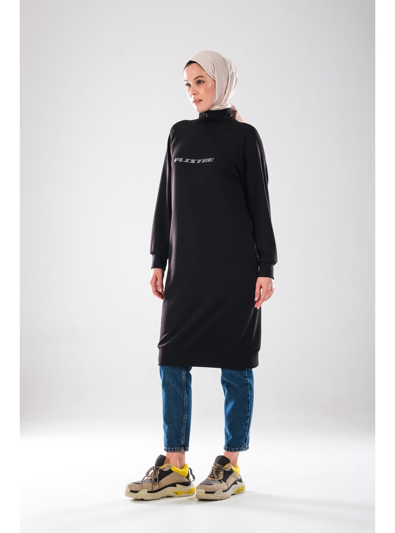 2290_Kadın Tesettür Spor Tunik Elbise - Reflektör Baskılı, Dik Yakalı Fermuarlı, Cepli, Yumuşak Doku - Resim 4