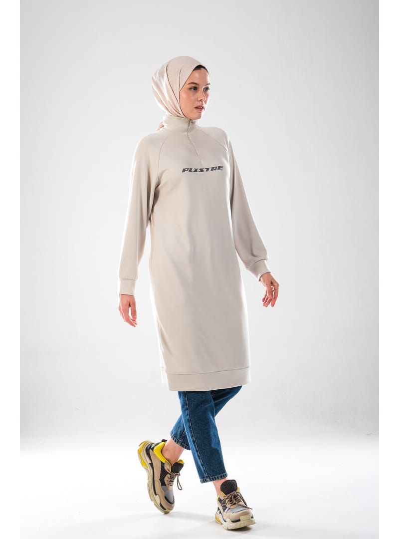 2290_Kadın Tesettür Spor Tunik Elbise - Reflektör Baskılı, Dik Yakalı Fermuarlı, Cepli, Yumuşak Doku - Resim 3