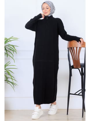 Fitilli Triko Elbise K3005 Siyah