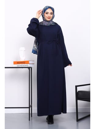 Lacivert Önü Dikişli Oversize Dokulu Uzun Elise