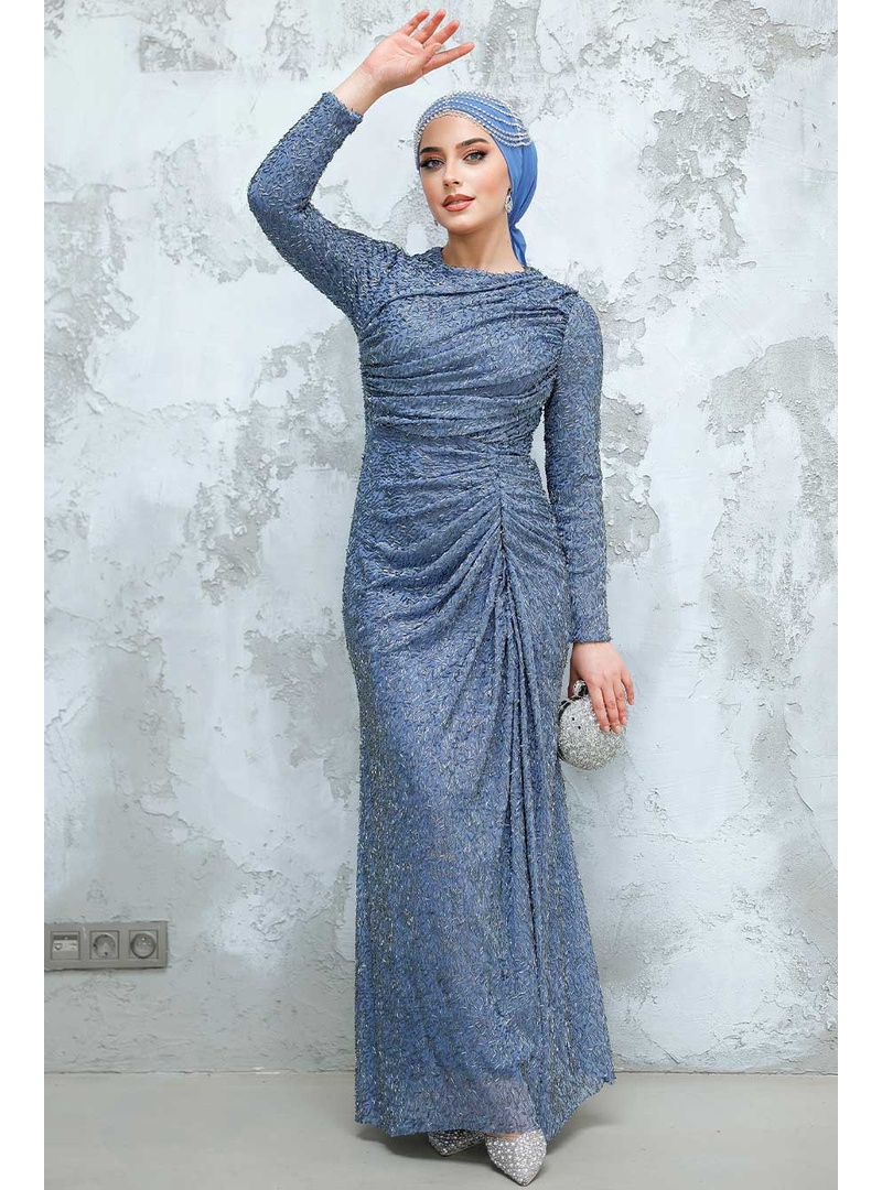 Boncuk İşlemeli İndigo Mavisi  50341IM - Resim 4