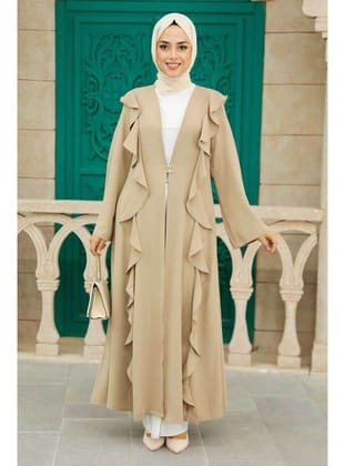 - Fırfır Detaylı Vizon Tesettür Abaya 15402V