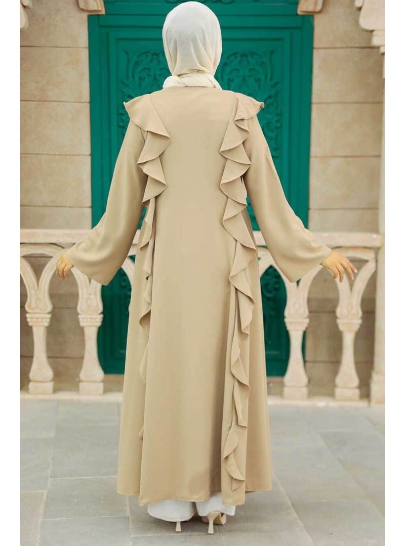 - Fırfır Detaylı Vizon Tesettür Abaya 15402V - Resim 3