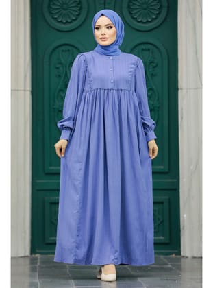 - Çizgili Lavanta Tesettür Elbise 19091LV