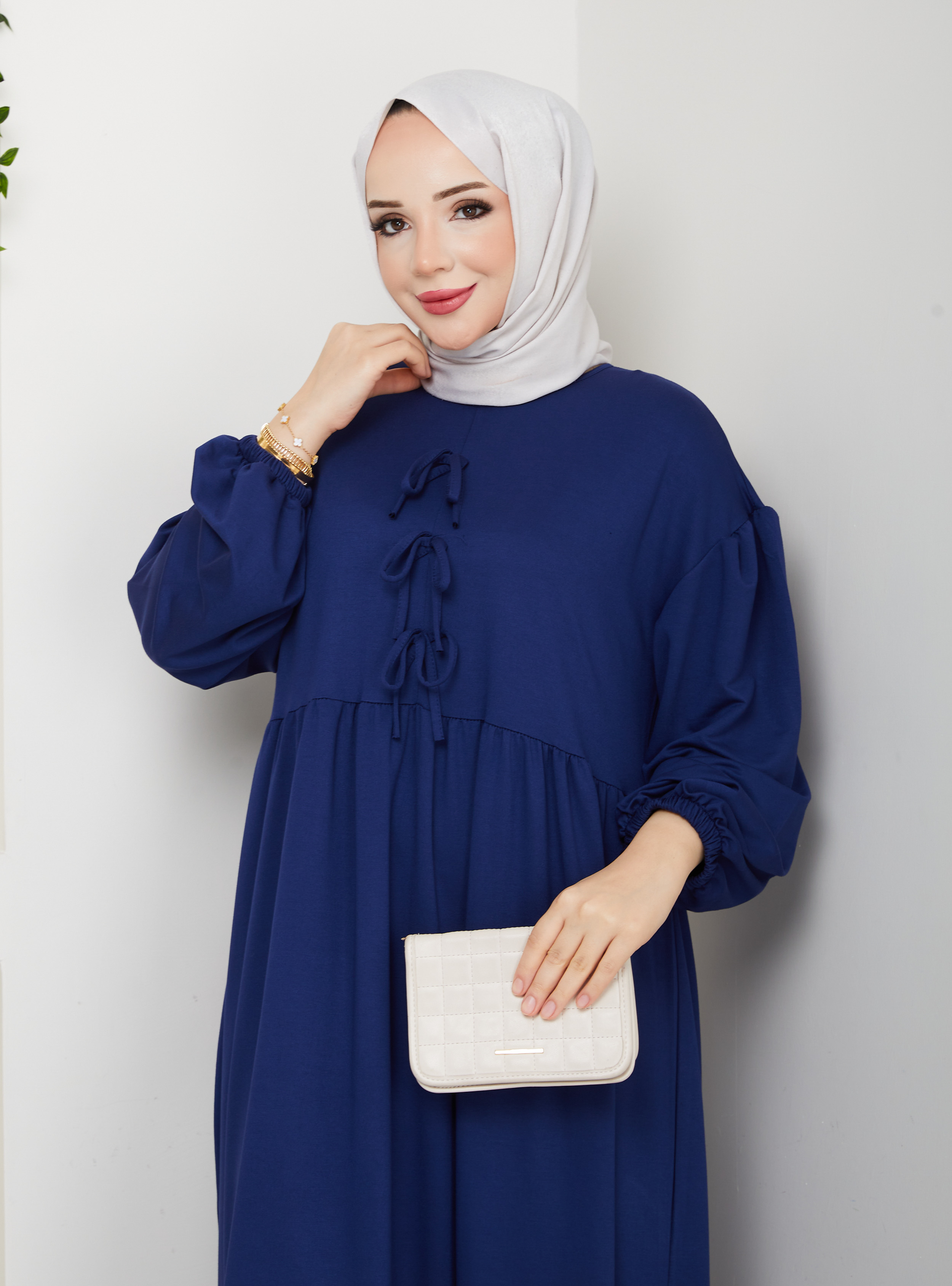 FİYONKLU ELBİSE - Lacivert - SAHRA BUTİK - Resim 4