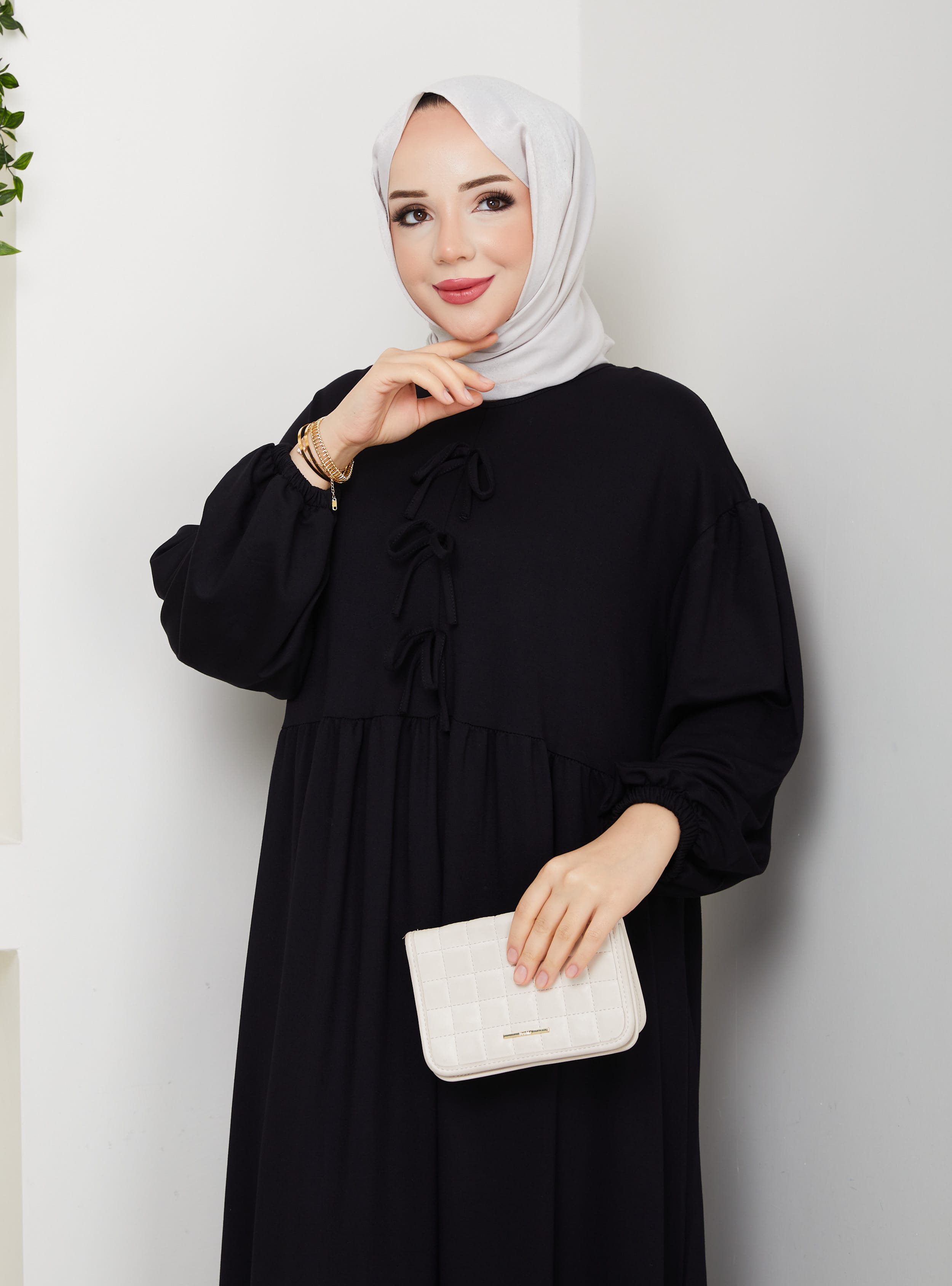 FİYONKLU ELBİSE - Siyah - SAHRA BUTİK - Resim 4
