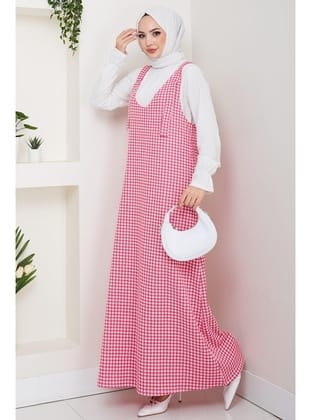 Kaz Ayağı Desen Jile Elbise Pembe HM2865