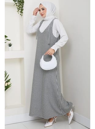 Kaz Ayağı Desen Jile Elbise Haki HM2865