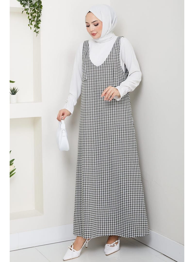 Kaz Ayağı Desen Jile Elbise Haki HM2865 - Resim 2