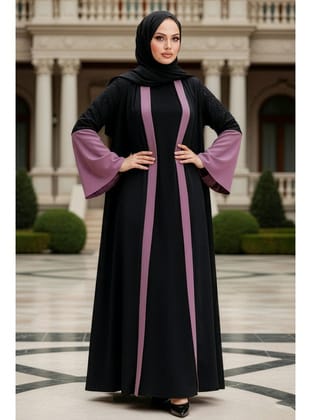 Kolları Detaylı Koyu Gül Kurusu Tesettür Abaya 55510KGK