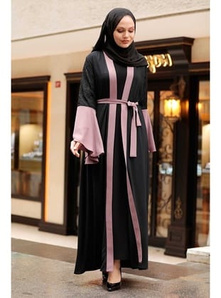 Kolları Detaylı Gül Kurusu Tesettür Abaya 55510GK
