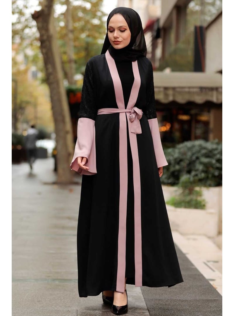 Kolları Detaylı Gül Kurusu Tesettür Abaya 55510GK - Resim 2