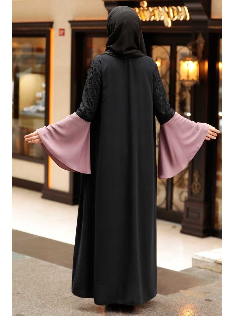 Kolları Detaylı Gül Kurusu Tesettür Abaya 55510GK - Resim 3