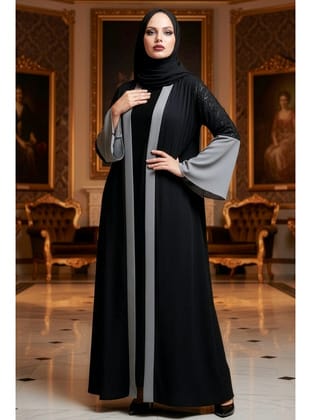 Kolları Detaylı Gri Tesettür  Abaya 55510GR