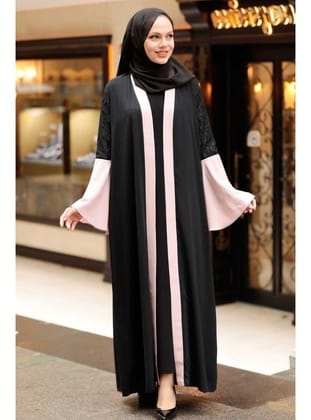 Kolları Detaylı Pudra Tesettür  Abaya 55510PD